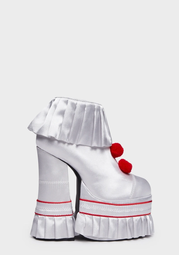 Dolls Kill x WB Horror Pennywise Platform Ankle Boots - White/Red