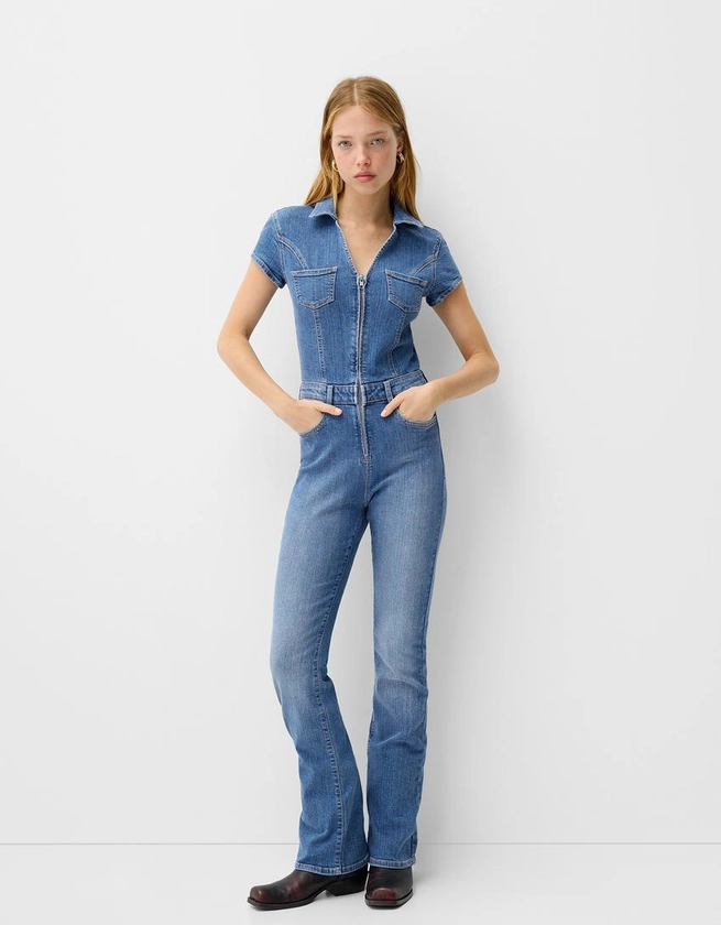 Combinaison denim manches courtes