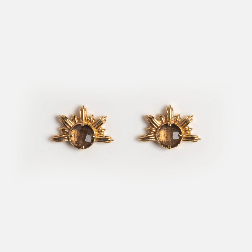 Solid Gold Smoky Quartz Sunburst Studs | Local Eclectic