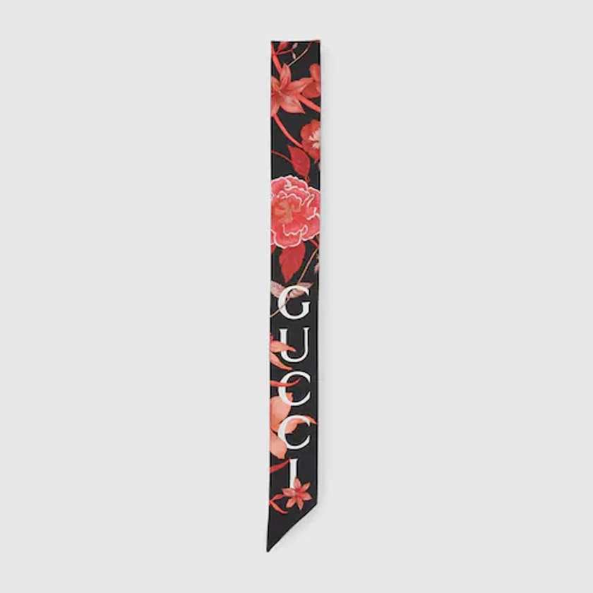 Nœud de cou en soie à imprimé Gucci fleuri