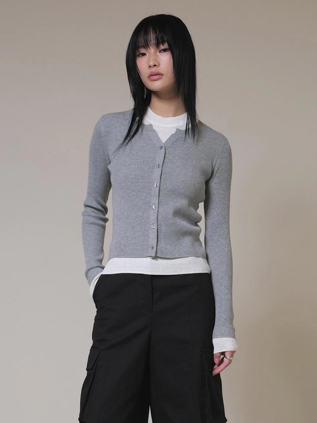 Layered Knit Cardigan Set_Grey