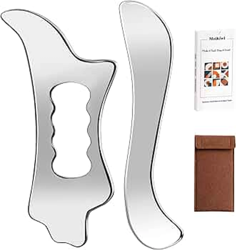 2PCS Gua Sha Tool, Stainless Steel Muscle Massage Tool, Scraper Tool for Soft Tissue Physical Therapy Stuff, Used for Back, Legs, Arms, Neck, Shoulder, B