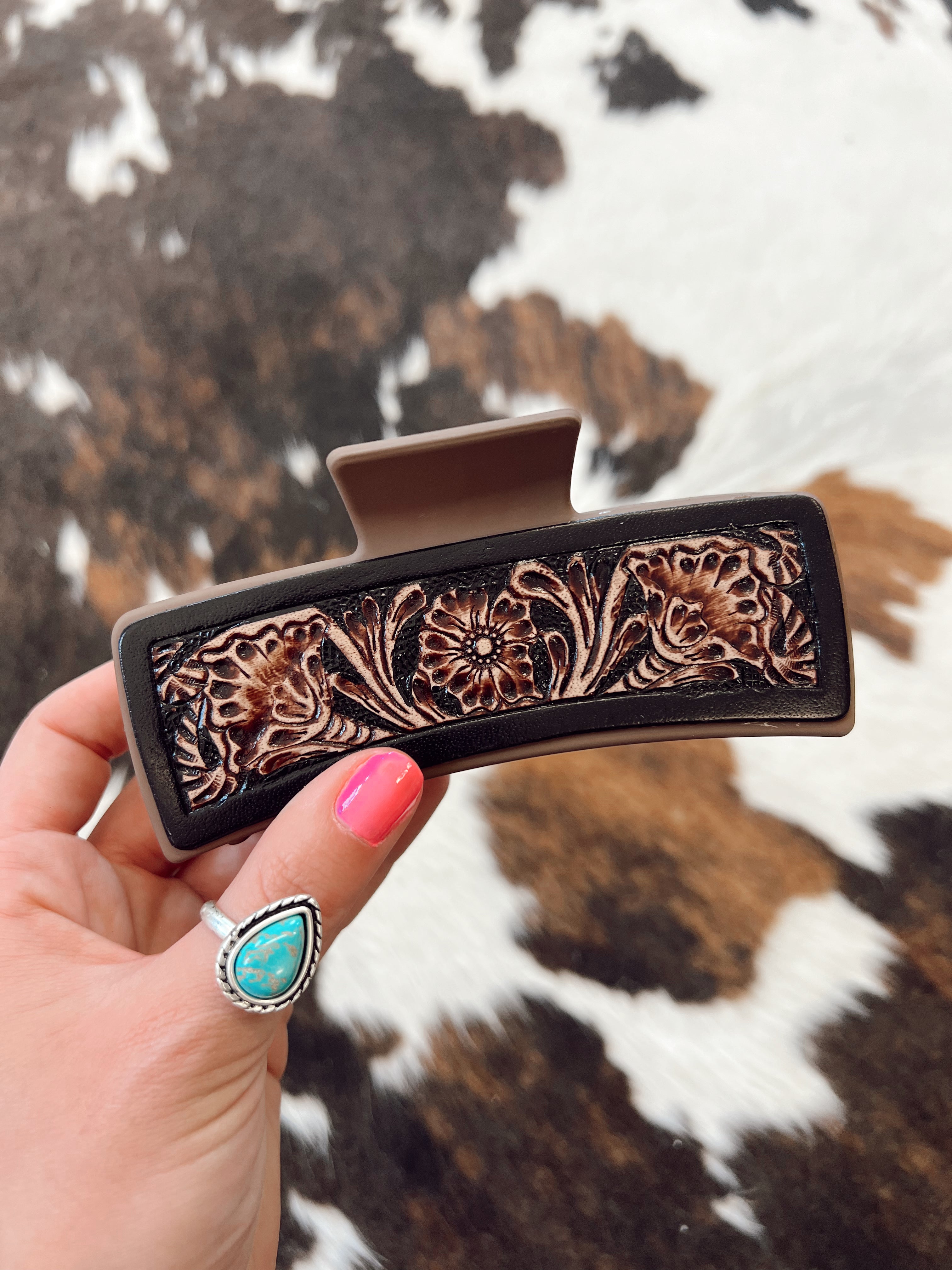 Tooled Leather Claw Hair Clip