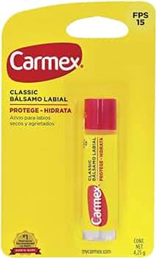Carmex, Bálsamo Labial Hidratante Classic en Barra, para Labios secos y Agrietados, Protege y Suaviza, con Protección Solar FPS 15, 4.25 gr
