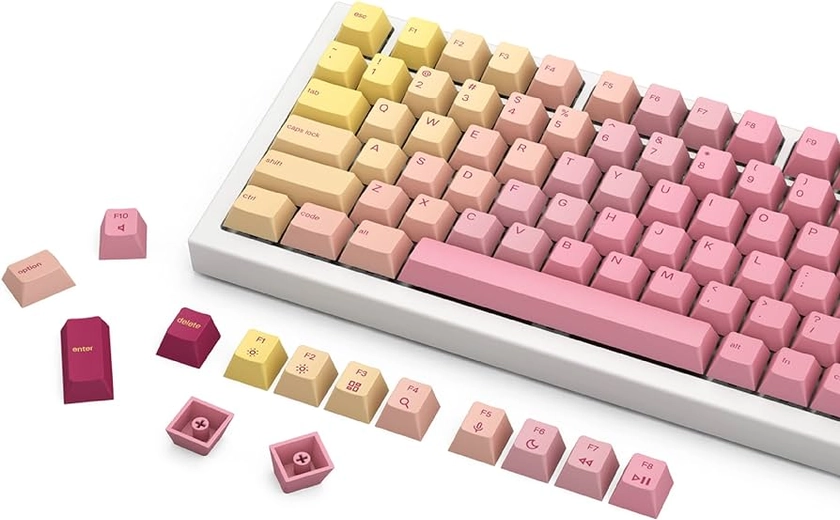 Grapefruit PBT Keycaps Set (Pink & Yellow) 143 Cute Custom Keycaps, Cherry MX Profile, Pastel, Low-Profile Dye-Sub for Mechanical Gaming Keyboards (60%, TKL, Full Size) Incl Mac Keys (191)