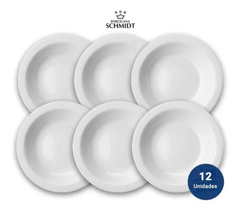 Juego Set X 12 Plato Hondo Porcelana Schmidt 21 Cm