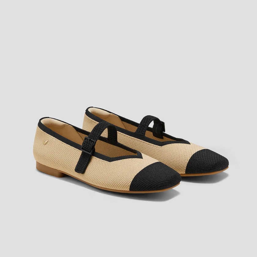 Margot Mary-Jane Square-Toe Mary-Jane in Nude Peach & Black | VIVAIA