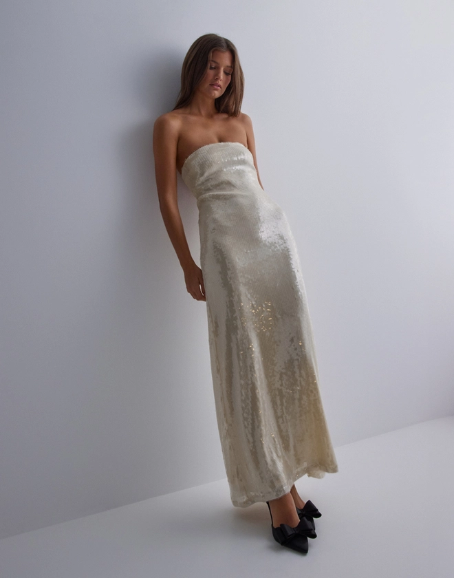 Buy Nelly Glossy Maxi Dress - Cream | Nelly.com