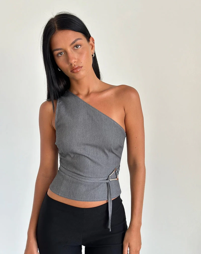 Sayaka One Shoulder Top in Tailoring Charcoal