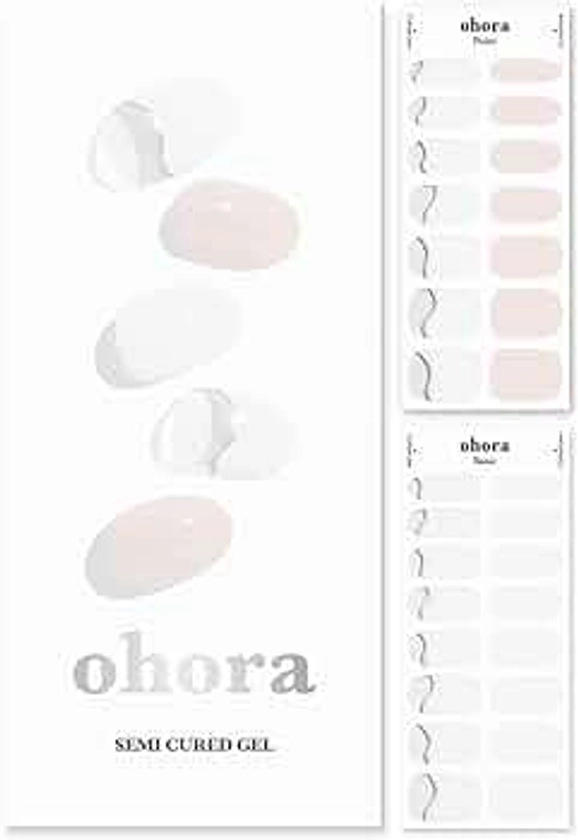 ohora Semi Cured Gel Nail Strips (N Soft Cream) - Works with Any Nail Lamps, Salon-Quality, Long Lasting, Easy to Apply & Remove - Includes 2 Prep Pads, Nail File & Wooden Stick
