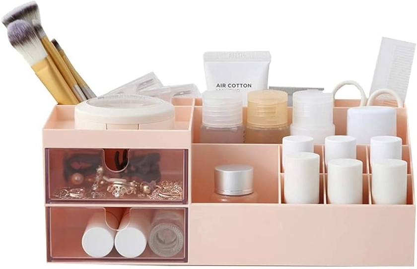 BREIS Multifunction Makeup Organizer,Cosmetic Desk Organizers for Bathroom and Bedroom for Eyeshadows,Concealers, Powders, Nail Polish,9.65″x 4.8″x 3.67″(Pink)
