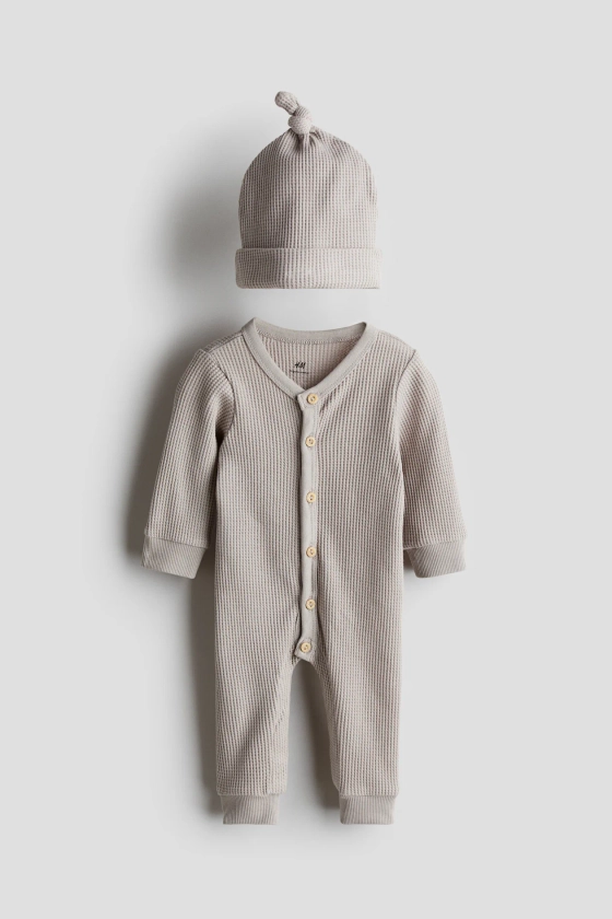 Ensemble 2 pièces en coton gaufré - Beige clair - ENFANT | H&M FR