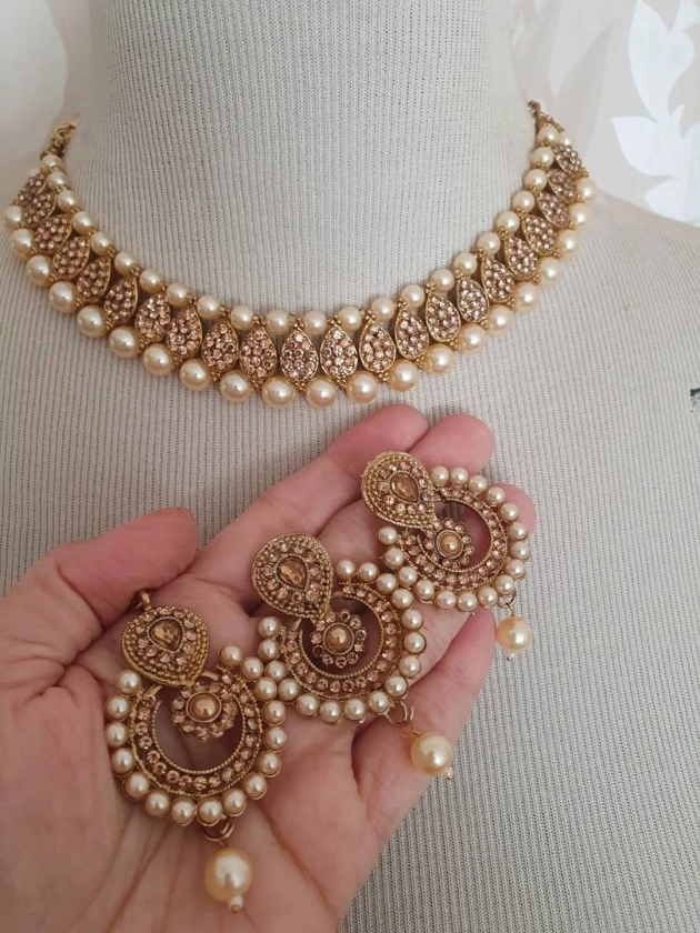 Indian Jewelry Bridal Wedding Kundan Polki Earrings Necklace Choker Teeka Tikka Headpiece Gift Combo Bollywood Jewelry No Returns Exchanges - Etsy UK