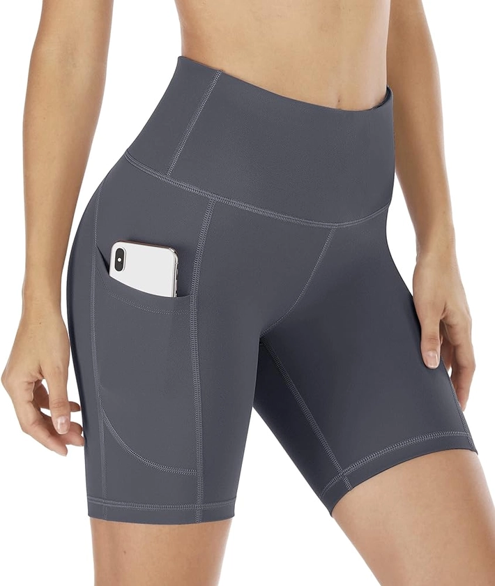 IUGA Biker Shorts Women 6" Workout Shorts Women with Pockets High Waisted Yoga Running Gym Spandex Compression Shorts