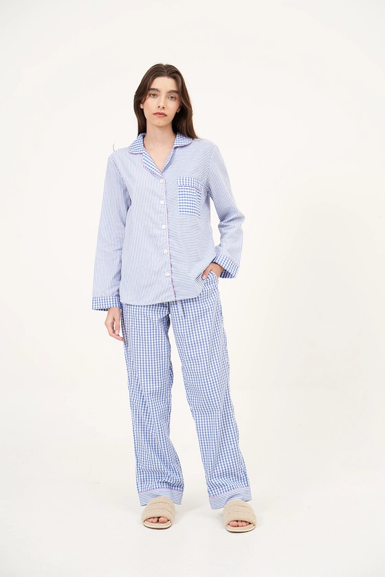 Pijama Longo Mix Vichy Azul - Anotheroom - Sleepwear