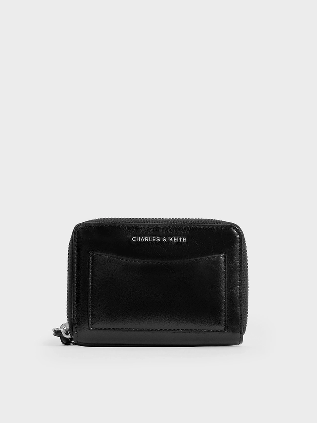 Noir Xylia Zip-Around Wallet | CHARLES & KEITH