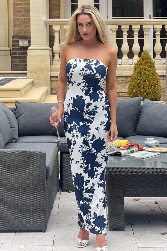 Cody Navy Floral Bandeau Dress