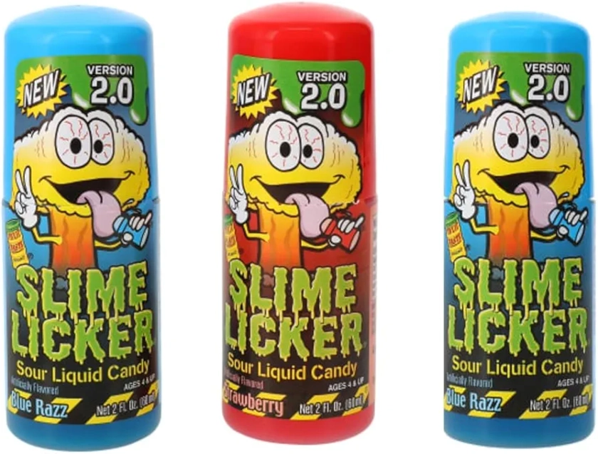 3 Pack | Toxic Waste Slime Licker 2.0 Sour Liquid Candy | New Version Sour Liquid Candy | Flavors: 1 Strawberry & 2 Blue Razz