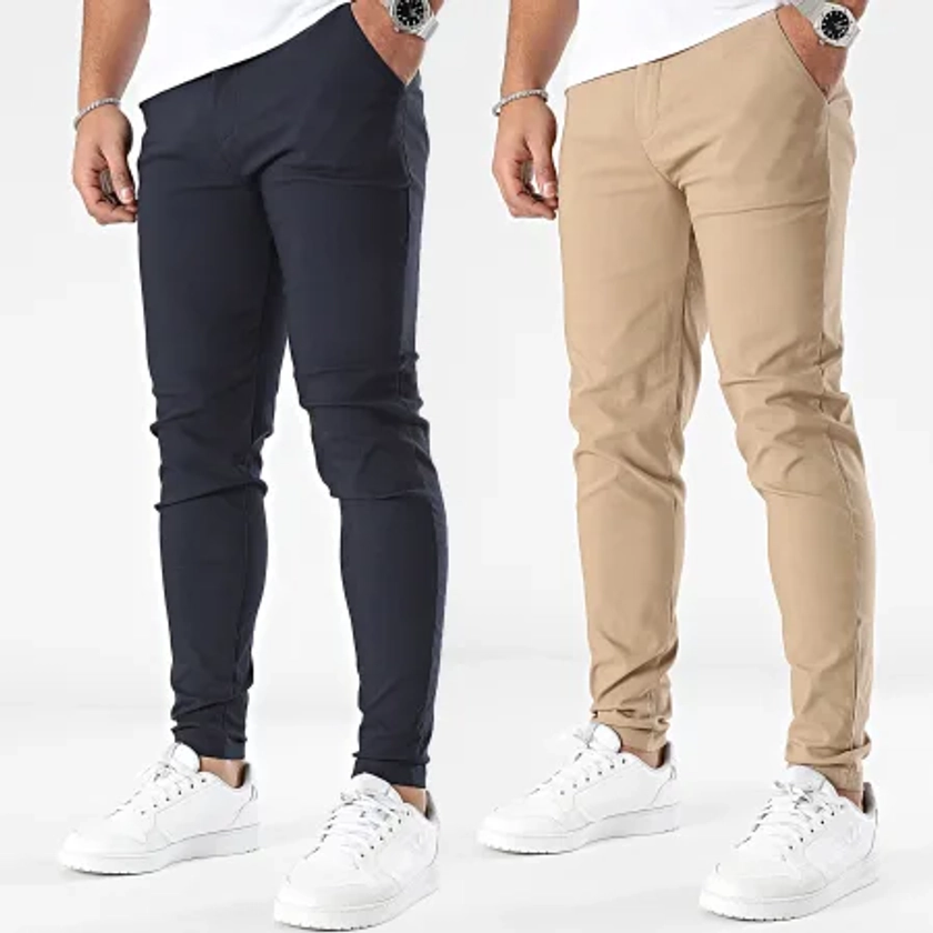 Lot De 2 Pantalons Chino Bleu Marine Camel