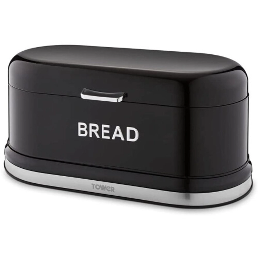 Tower Stylish Kitchen Belle Bread-bin Chrome Lettering Storage Noir Black on OnBuy