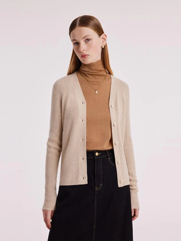 Cardigan femme en cachemire sans couture beige