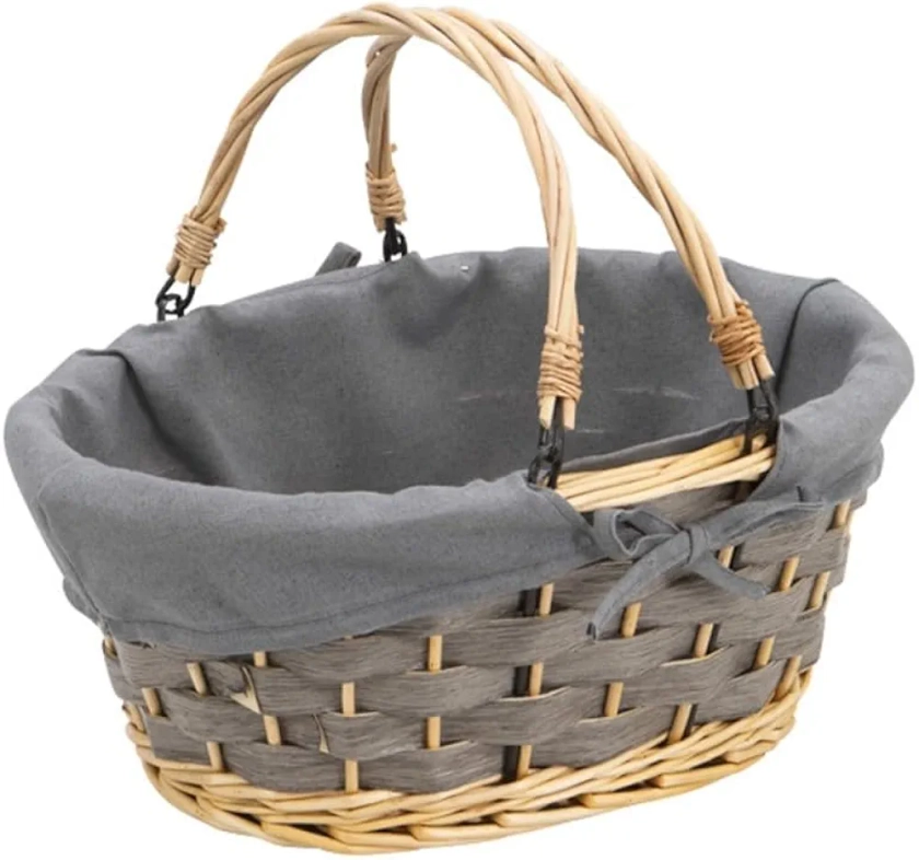 Ludi-Vin Panier ovale en osier gris, intérieur en tissu gris, Petit Modèle