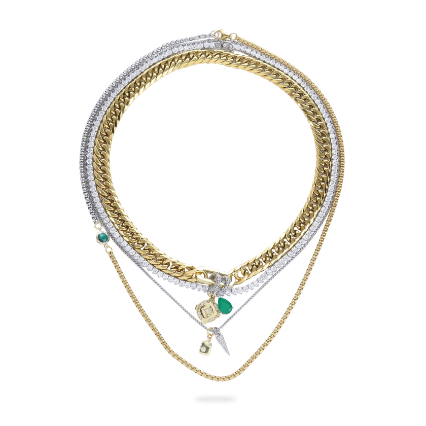 JUST CLICK EMERALD TENNIS NECKLACE SET