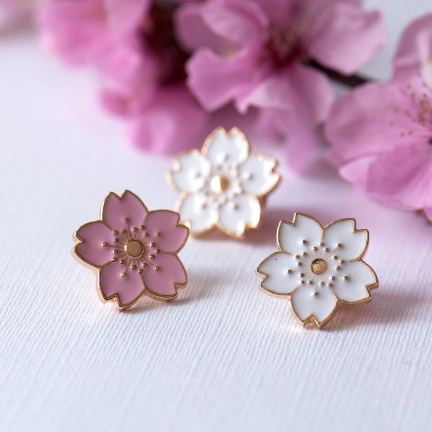 Cherry Blossom Pin Badge, Sakura Pin, Pink Blossom, White Flower Brooch, Japanese Pin, Blossom Enamel Pin, Cute Flower Pin, Floral Pin Gift - Etsy UK