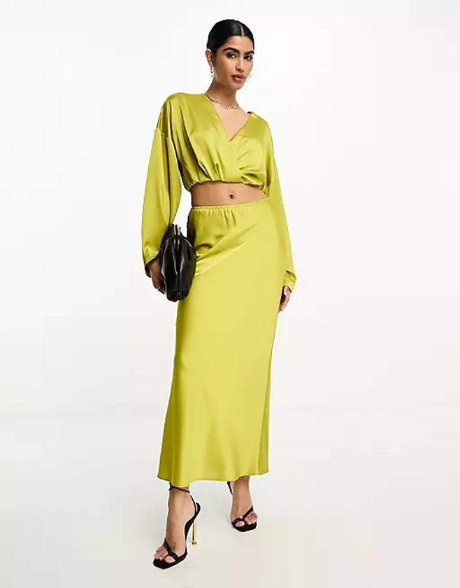 ASOS DESIGN - Chemise d'ensemble courte en satin - Chartreuse | ASOS