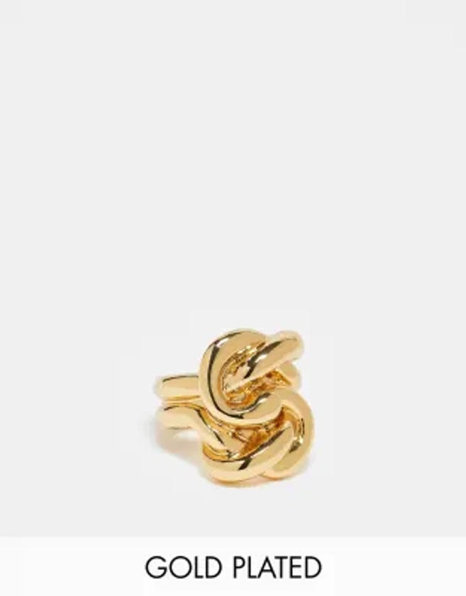 ASOS DESIGN - Limited Edition - 14k vergulde ring met geborsteld geknoopt ontwerp in goudkleur