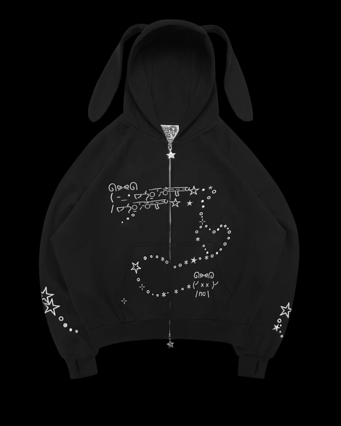 MALFUNCTION ZIP HOODIE BLACK (DETACHABLE EARS)