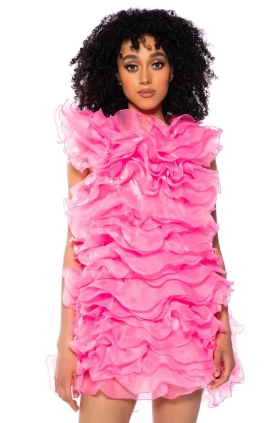 SOMETHING SPECIAL ULTRA RUFFLED BACKLESS MINI DRESS IN PINK