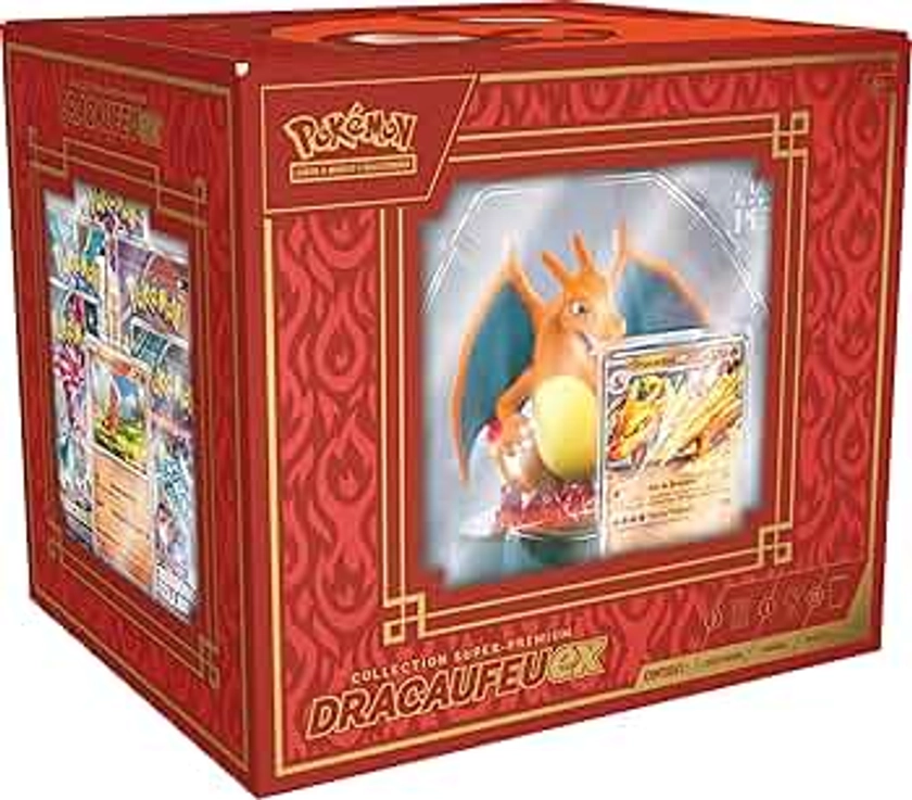 JCC Pokémon : Collection Super-Premium Dracaufeu-ex (3 Cartes Promo Brillantes, 1 Figurine Porte-Carte et 10 boosters)