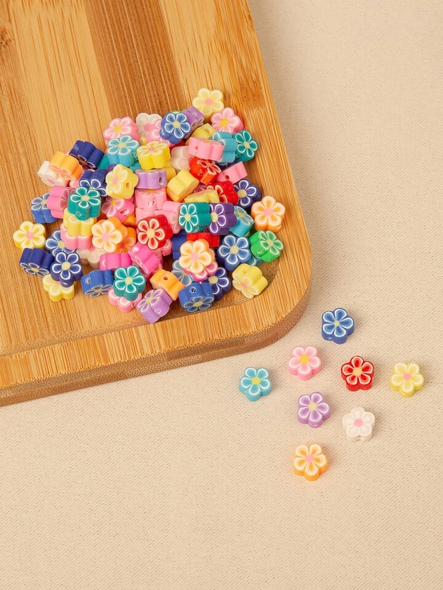 100pcs Random Color Flower Clay Beads DIY Jewelry Accessory