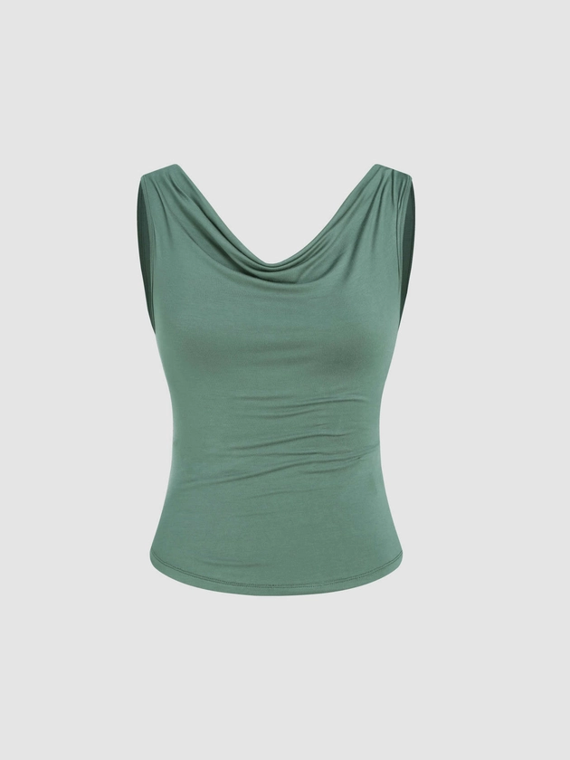 Solid Cowl Neck Tank Top - Cider