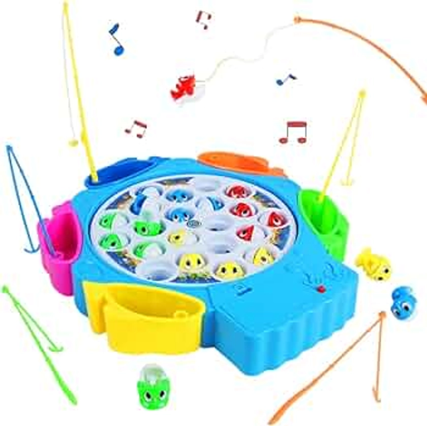 Nuheby Fish Game Toy Fishing Toys for 3 4 5 6 Year Old Boys Girls Kids Gifts Musical Fishing Rod Set Board Games Toddler Toys Role Play Game for 3 4 5 6 Year Old Boy Girl