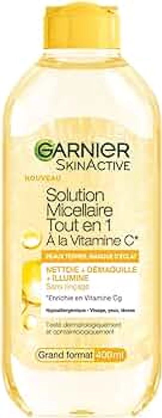 Garnier - Eau Micellaire Tout-en-1 - Enrichi en Vitamine C - Booster d'Eclat - Pour les Peaux Ternes en Manque d'Eclat - Sans Rinçage - Formule Hypoallergénique - 400 ml