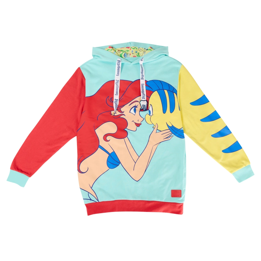 The Little Mermaid Loungefly Unisex 35th Anniversary Ariel & Flounder Pullover Hoodie - Light Blue