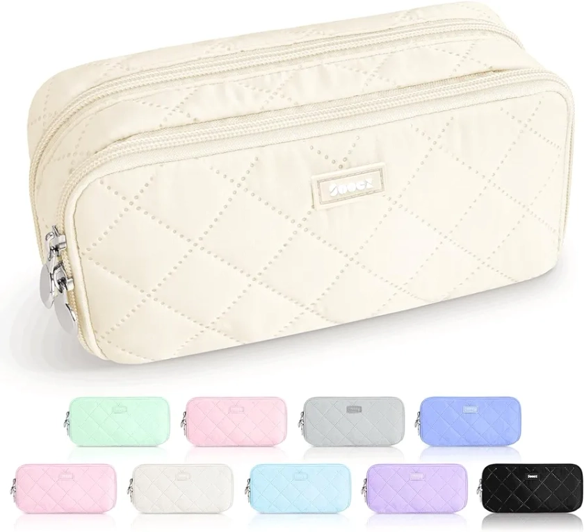 Amazon.com: Sooez Large Pencil Case Pouch,Extra Big Pencil Bag with 8 Compartments,Pen Bag Wide Opening,Soft Quilted Pencil Pouch Organizer with Zipper,Portable Pencil Case for Teen Girls,Beige : Arts, Crafts & Sewing