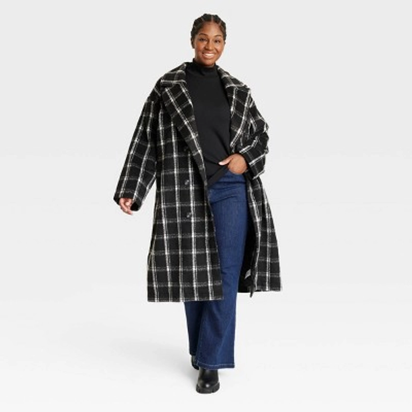 Women's Plus Size Double Breasted Overcoat - Ava & Viv™ Plaid