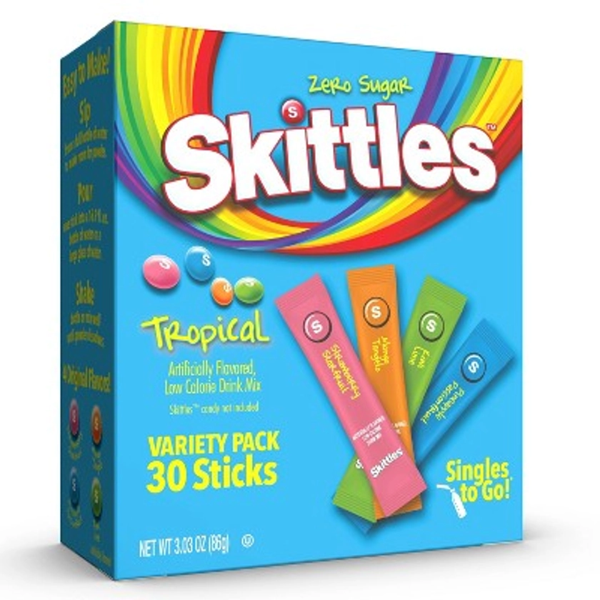 Skittles Zero Sugar Tropical Variety Pack Drink Mix - 30ct Packets