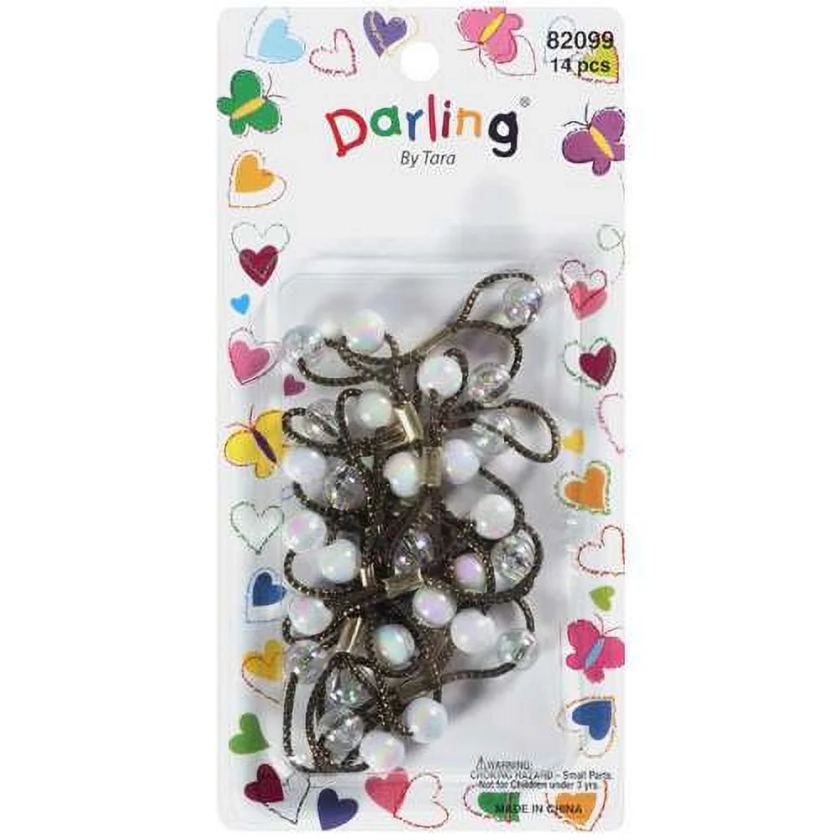 Darling by Tara 12 mm Twinbead Metal Ponytail Holder Elastics - White & Clear - 14 Pcs.