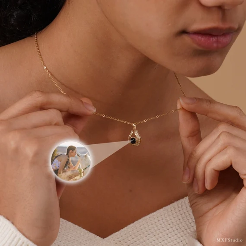 Collier photo projection commémorative, bijoux photo, collier photo, collier en or pour maman, collier pour femme, cadeaux d'anniversaire pour elle