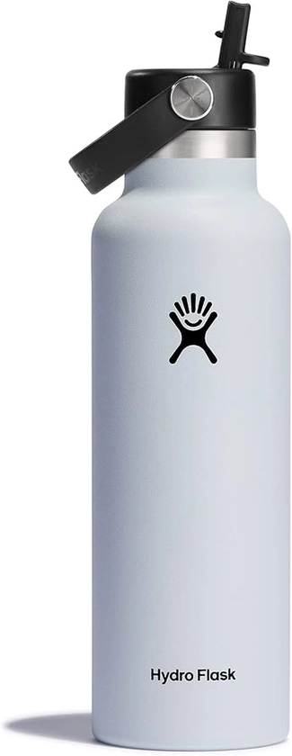 HYDRO FLASK - Water Bottle 621 ml (21 oz) - Vacuum Insulated Stainless Steel Water Bottle with Flex Straw Cap - BPA-Free - Standard Mouth - White