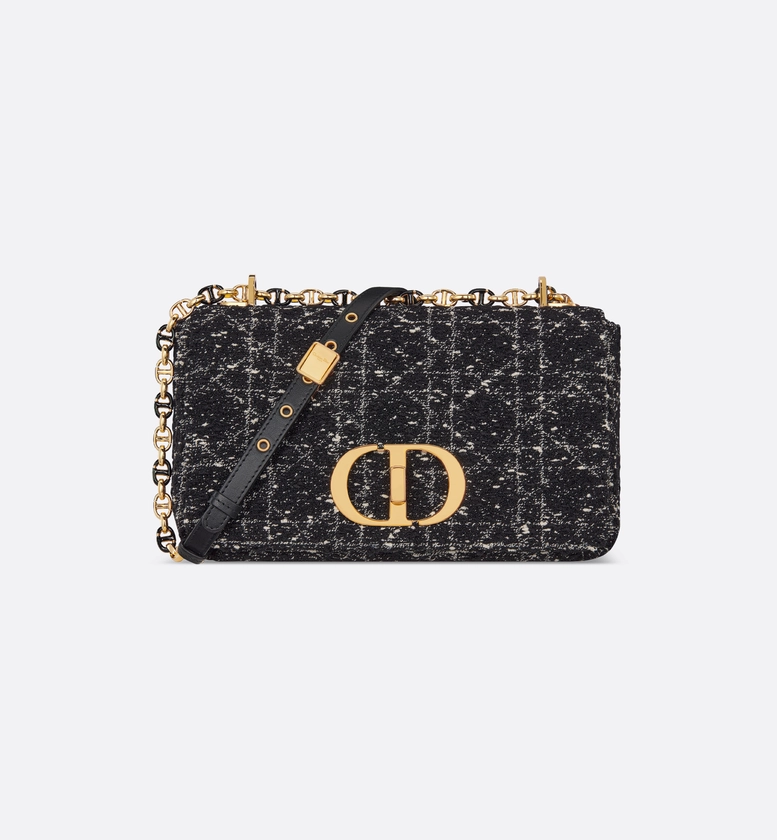 Medium Dior Caro Bag Black Cannage Tweed | DIOR