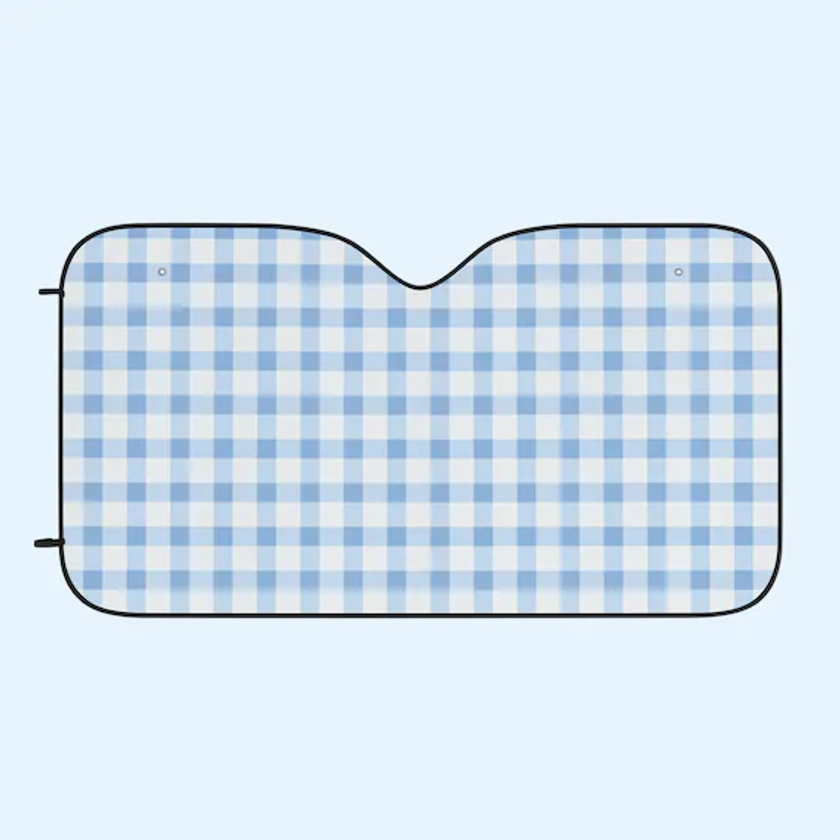 Blue Gingham Plaid Car Sun Shades, Cute Car Decor, Car Windshield Sun Blocker, Car Accessories, Sun Blind