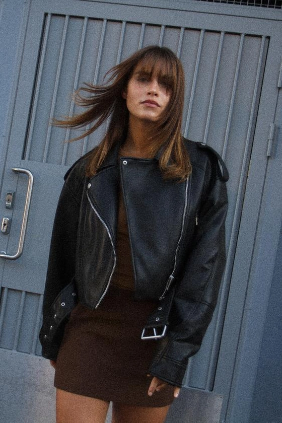 FAUX LEATHER CROP BIKER JACKET