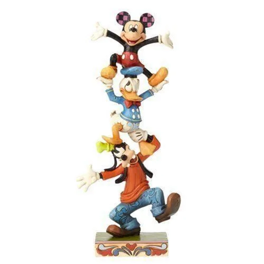Figurine Dingo, Donald et Mickey - Jim Shore - Modèle unique - Effet bois - Collection Disney Traditions