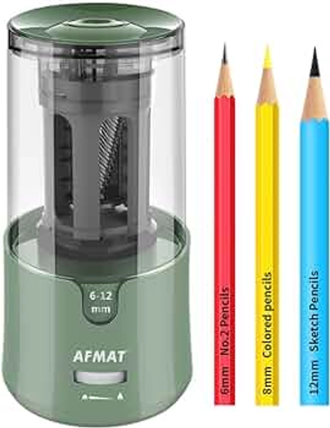 AFMAT Electric Pencil Sharpener, Auto Stop, Super Sharp & Fast, Electric Pencil Sharpener Plug in for 6-12mm No.2/Colored Pencils/Office/Home-Green