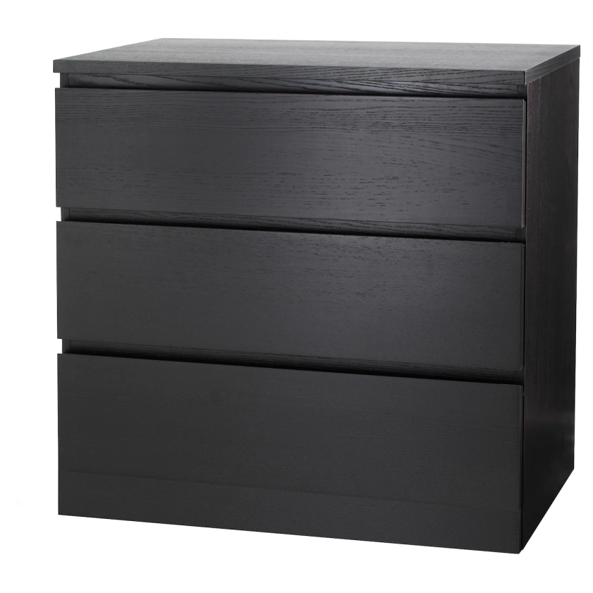 MALM Commode 3 tiroirs - brun noir 80x78 cm